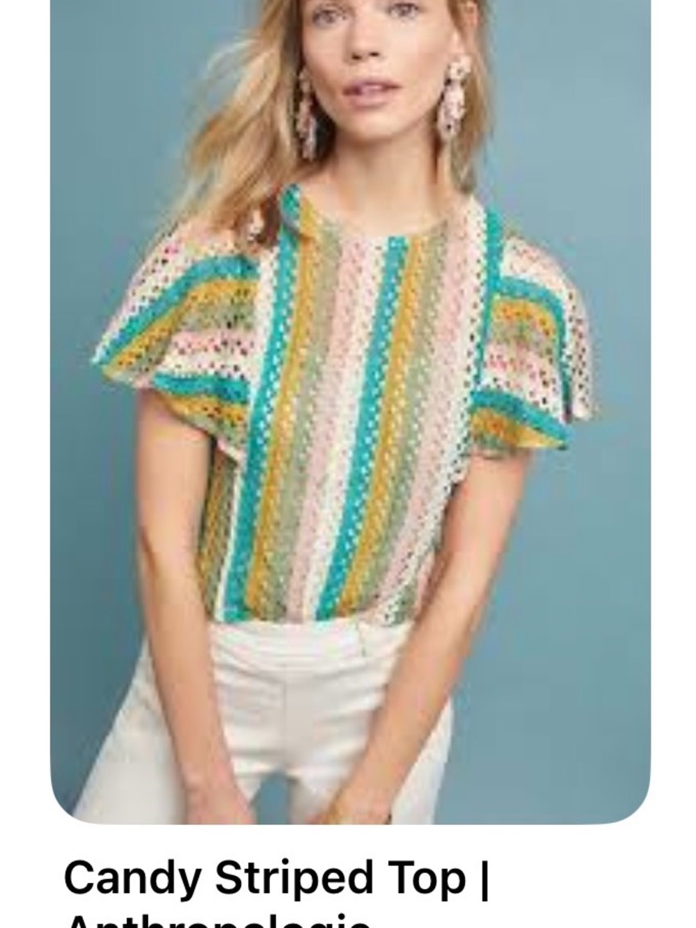 Anthropologie Striped Crochet Tee in Teal, Pink & Gold